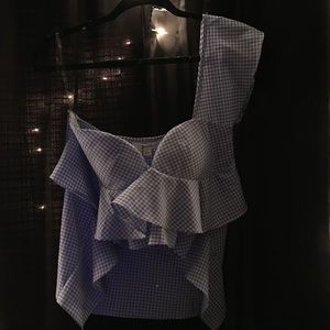 Blue and white one sleeve top